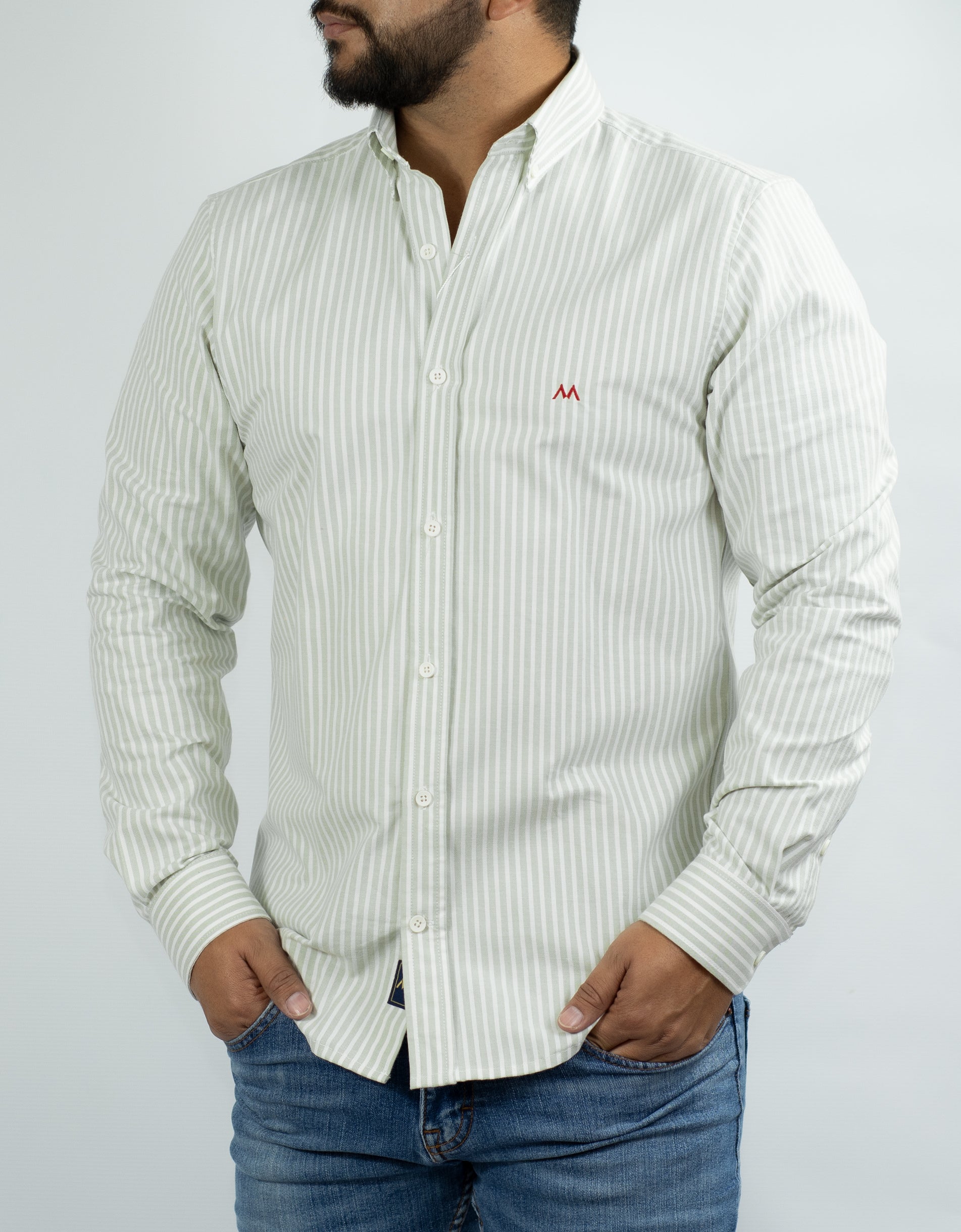 Camisa Hombre Oxford de rayas verde – Marino