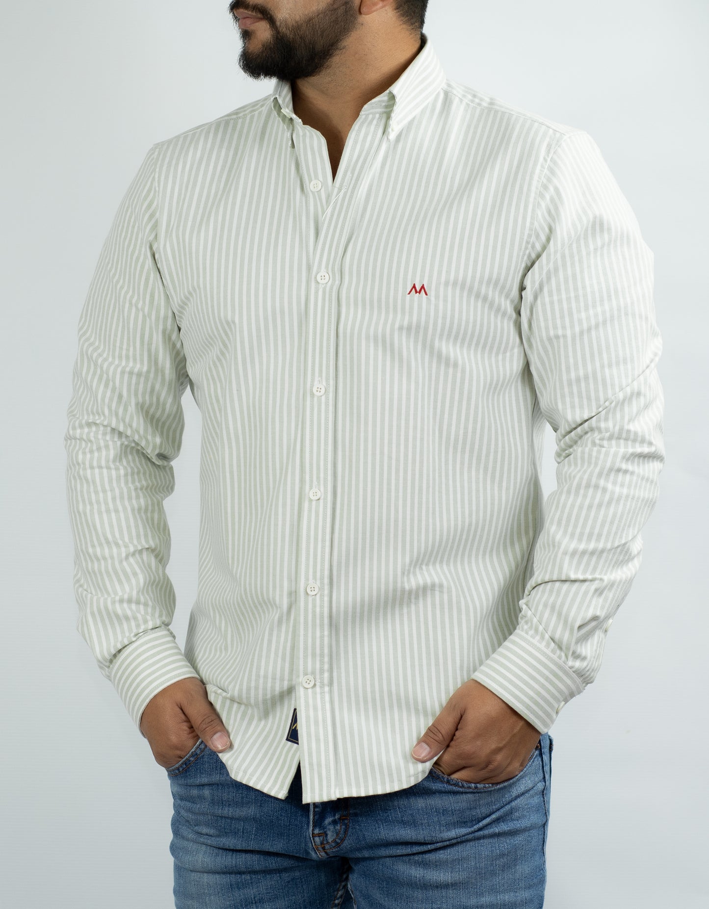 Camisa Hombre Oxford de rayas verde