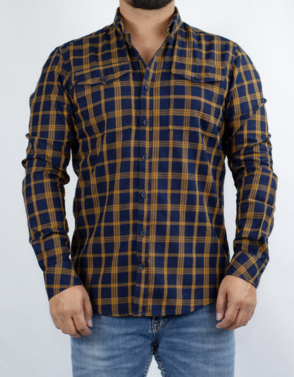 Camisa Hombre de cuadros bitono amarilla