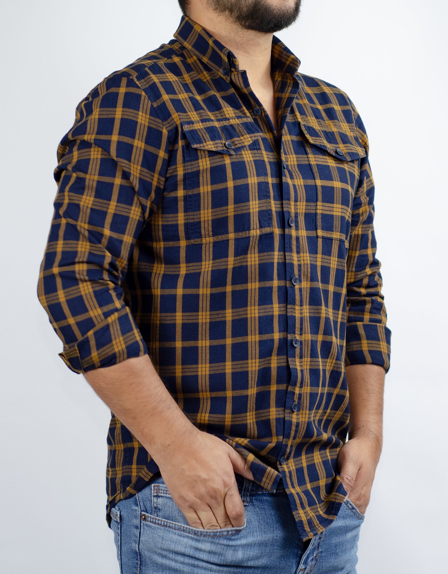 Camisa Hombre de cuadros bitono amarilla