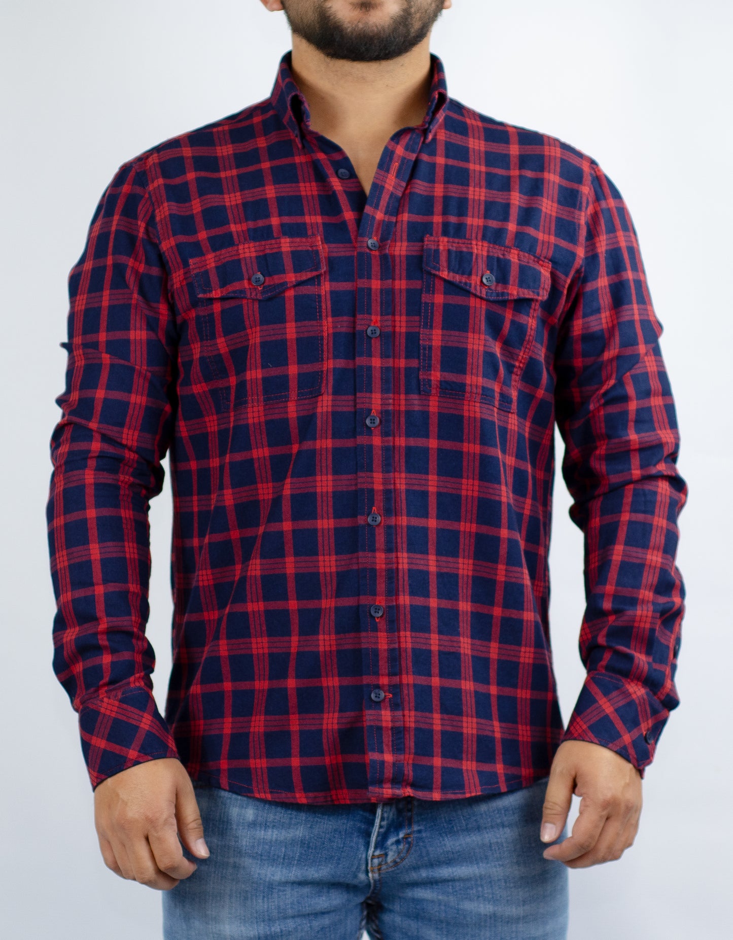 Camisa Hombre de cuadros bitono roja