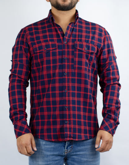 Camisa Hombre de cuadros bitono roja