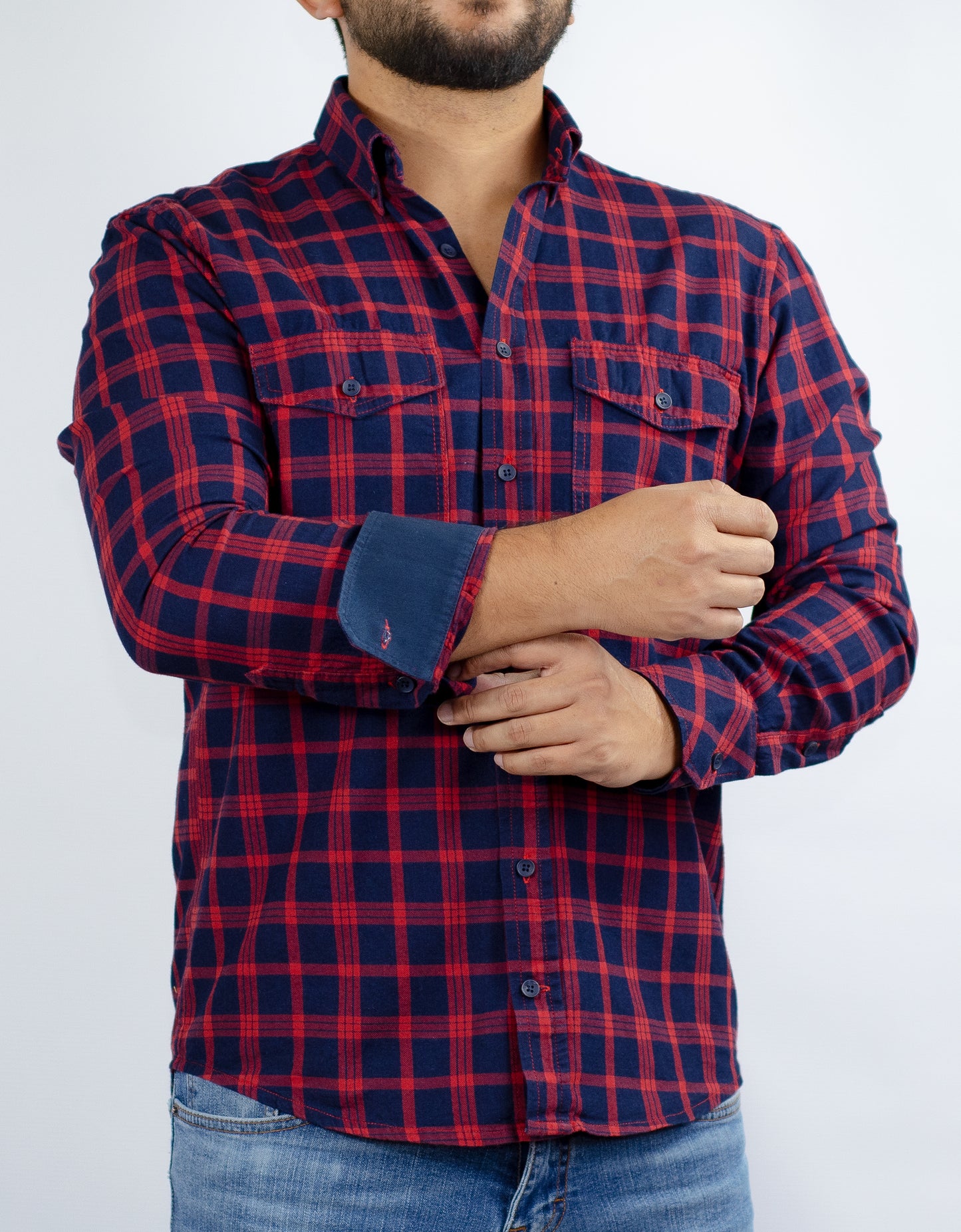 Camisa Hombre de cuadros bitono roja