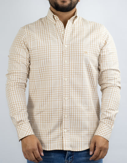 Camisa de Cuadros bitono Beige Hombre