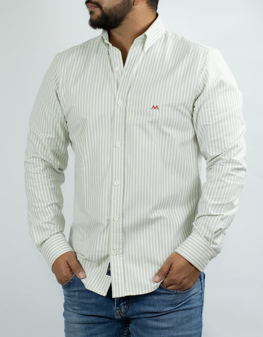 Camisa Hombre Oxford de rayas verde