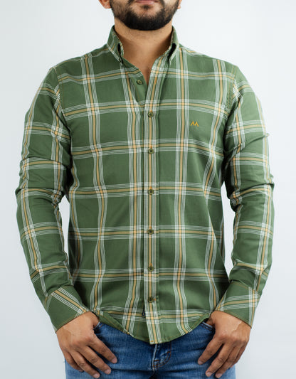Camisa Hombre de cuadros bitono verde